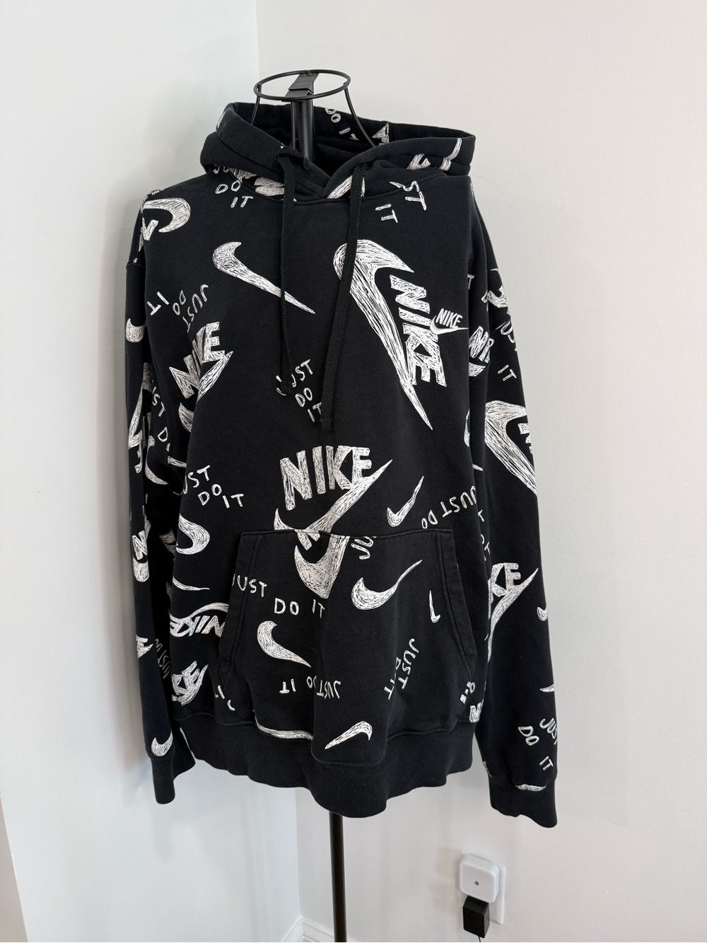 Nike Just Do It Logo Hoodie Black White Men’s XL